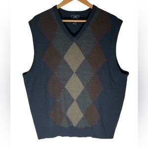 C14- Dockers Men’s XXL  Uomo V-Neck Argyle Sweater Vest - Navy and Brown